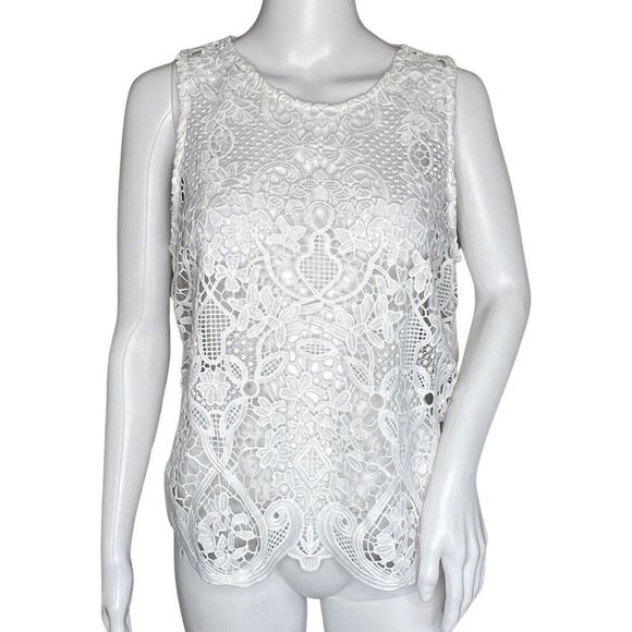 James Coviello Shirt Womens Large White Open Lace Lightweight Neutral Minimalist - Picture 1 of 7